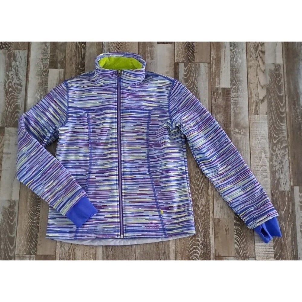 Girls LL Bean Jacket Purple Striped Lined Thumb Holes Mock Neck Sporty 14/16